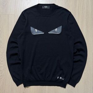 Fendi Bag Bugs Extra Fine Virgin Wool Long Sleeve Knit Sweater Mens 48 Medium
